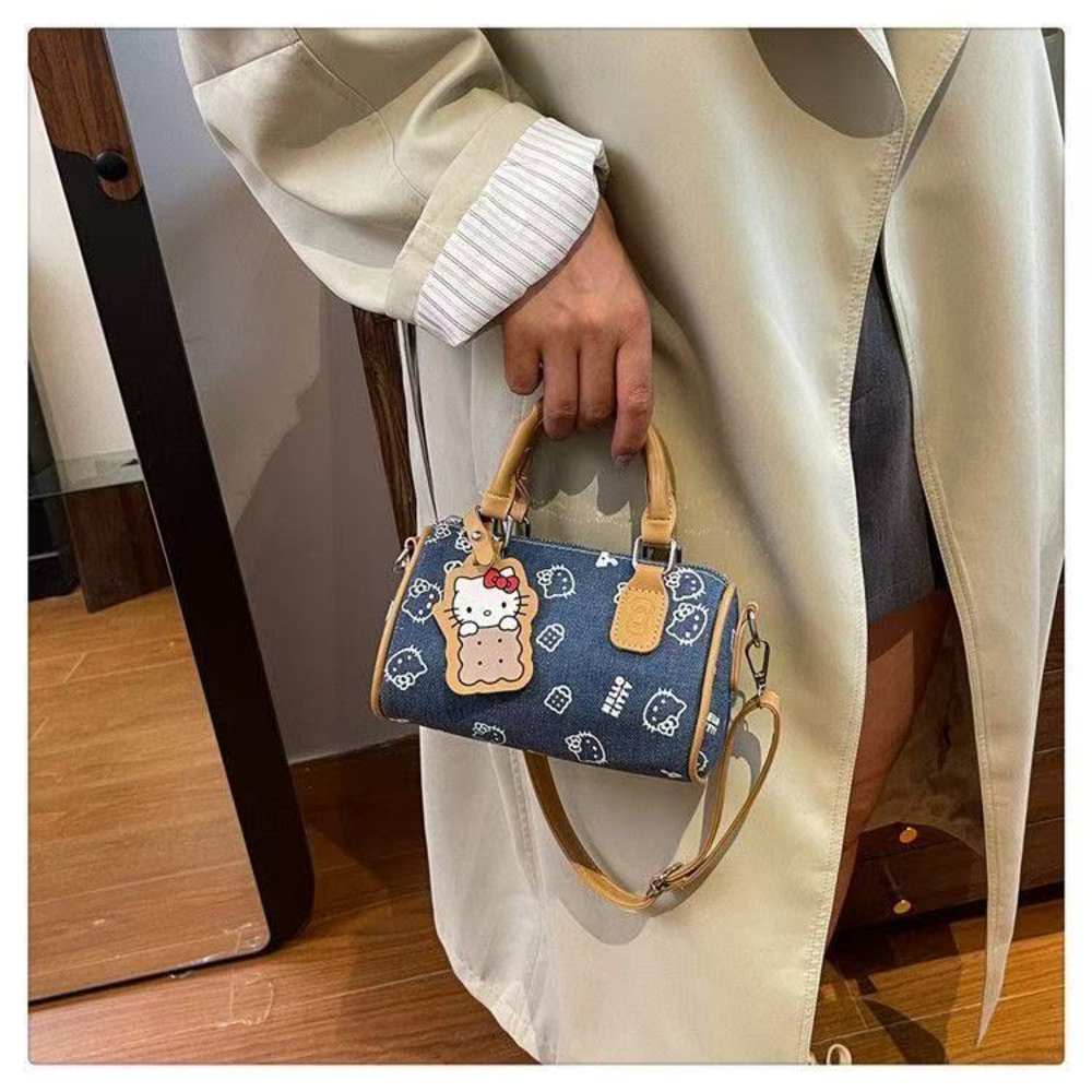 NWT Hello Kitty Denim Mini Satchel in Blue and Tan Trim - Picture 3 of 3